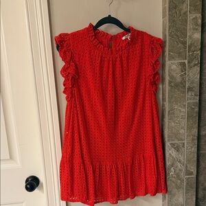 Red Eyelet Ruffle Sleeve Shirt
